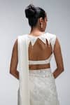 Buy_Mirroir_Ivory Georgette, Silk Organza Beads, Cascade Pre-draped Saree And Blouse Set _Online_at_Aza_Fashions