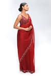 Shop_Mirroir_Red Silk Organza Embroidery, Sequins, Beads Scallop Border Saree With Blouse _at_Aza_Fashions
