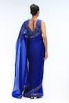 Shop_Mirroir_Sapphire Georgette, Silk Organza Sequins, Beads, Embroidery V-neck Saree Set _at_Aza_Fashions