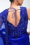 Shop_Mirroir_Sapphire Georgette, Silk Organza Sequins, Beads, Embroidery V-neck Saree Set _Online_at_Aza_Fashions