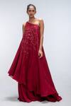 Buy_Mirroir_Red Viscose, Crepe Sequins, Beads, Embroidery One Shoulder Tunic And Sharara Set _at_Aza_Fashions