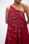 Mirroir_Red Viscose, Crepe Sequins, Beads, Embroidery One Shoulder Tunic And Sharara Set _Online_at_Aza_Fashions