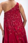Buy_Mirroir_Red Viscose, Crepe Sequins, Beads, Embroidery One Shoulder Tunic And Sharara Set _Online_at_Aza_Fashions