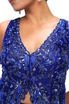 Mirroir_Sapphire Viscose, Crepe Sequins, Beads, Embroidery V-neck Top And Sharara Set _at_Aza_Fashions