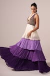 Buy_Jyoti Sachdev Iyer_Purple Chanderi Beads, Sequins, Embroidery Halter Neck Hand Tiered Maxi Dress _at_Aza_Fashions