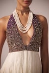 Jyoti Sachdev Iyer_Purple Chanderi Beads, Sequins, Embroidery Halter Neck Hand Tiered Maxi Dress _at_Aza_Fashions