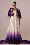 Buy_Jyoti Sachdev Iyer_White Chanderi Sequins, Stones Hand Embroidered Ombre Anarkali With Cape _at_Aza_Fashions