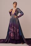 Jyoti Sachdev Iyer_Multi Color , Silk Ombre Floral Hand Anarkali With Jacket _Online_at_Aza_Fashions