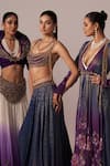 Buy_Jyoti Sachdev Iyer_Blue Chanderi Silk Embroidery, Sequins, Beads, Metallic Lehenga With Blouse 