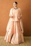 Buy_Gulabo Jaipur_Peach Chanderi, Organza Embroidery, Zari, Lace Round Neck Falak Lehenga Set _Online_at_Aza_Fashions