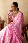 Gulabo Jaipur_Pink Tussar, Satin Zari, Sequins, Embroidery Usma Lehenga Set _Online_at_Aza_Fashions