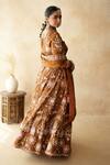 Gulabo Jaipur_Brown Tussar, Satin Embroidery V-neck Chitra Lehenga Set _Online_at_Aza_Fashions