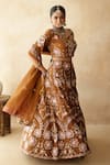 Shop_Gulabo Jaipur_Brown Tussar, Satin Embroidery V-neck Chitra Lehenga Set _Online_at_Aza_Fashions