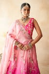 Gulabo Jaipur_Pink Tussar, Satin, Net Embroidery, Zari, Sequins Aishwarya Peach Lehenga Set _Online_at_Aza_Fashions