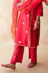 Gulabo Jaipur_Red Tussar, Satin, Organza Embroidery, Sequins, Tara Straight Kurta Set _Online_at_Aza_Fashions