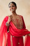 Buy_Gulabo Jaipur_Red Tussar, Satin, Organza Embroidery, Sequins, Tara Straight Kurta Set _Online_at_Aza_Fashions
