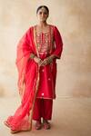 Buy_Gulabo Jaipur_Red Tussar, Satin, Organza Embroidery, Sequins, Tara Straight Kurta Set _at_Aza_Fashions