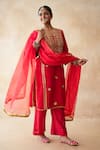 Shop_Gulabo Jaipur_Red Tussar, Satin, Organza Embroidery, Sequins, Tara Straight Kurta Set _Online_at_Aza_Fashions