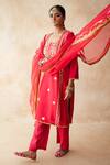 Gulabo Jaipur_Red Tussar, Satin, Organza Embroidery, Sequins, Tara Straight Kurta Set _at_Aza_Fashions