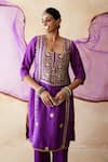 Gulabo Jaipur Purple Chanderi Embroidery, Sequins, Mirrors Square Tara Straight Kurta Set at Aza Fashions Gulabo Jaipur_Purple Chanderi Embroidery, Sequins, Mirrors Square Tara Straight Kurta Set _at_Aza_Fashions