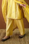 Buy_Gulabo Jaipur_Yellow Chanderi, Organza Embroidery, Sequins, Mirrors Tara Straight Kurta Set _Online_at_Aza_Fashions
