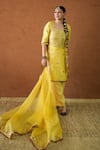 Shop_Gulabo Jaipur_Yellow Chanderi, Organza Embroidery, Sequins, Mirrors Tara Straight Kurta Set _Online_at_Aza_Fashions