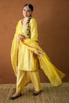 Gulabo Jaipur_Yellow Chanderi, Organza Embroidery, Sequins, Mirrors Tara Straight Kurta Set _at_Aza_Fashions