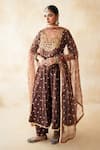 Buy_Gulabo Jaipur_Brown Chanderi, Cotton, Organza Gota Patti, Zari, Sitara Anarkali Set _Online_at_Aza_Fashions
