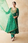 Shop_Gulabo Jaipur_Green Chanderi, Cotton, Organza Gota Patti, Zari, Sequins, Sitara Anarkali Set _at_Aza_Fashions