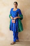 Shop Gulabo Jaipur Blue Chanderi Embroidery, Lace Round Neck Riza Anarkali Set Online at Aza Fashions Shop_Gulabo Jaipur_Blue Chanderi Embroidery, Lace Round Neck Riza Anarkali Set _Online_at_Aza_Fashions