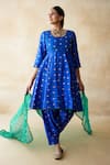 Shop Gulabo Jaipur Blue Chanderi Embroidery, Lace Round Neck Riza Anarkali Set at Aza Fashions Shop_Gulabo Jaipur_Blue Chanderi Embroidery, Lace Round Neck Riza Anarkali Set _at_Aza_Fashions