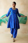 Shop Gulabo Jaipur Blue Chanderi Embroidery, Lace Round Neck Riza Anarkali Set Shop_Gulabo Jaipur_Blue Chanderi Embroidery, Lace Round Neck Riza Anarkali Set