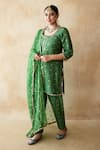 Gulabo Jaipur Green Chanderi Embroidery, Sequins, Lace Round Neck Rani Straight Kurta Set Online at Aza Fashions Gulabo Jaipur_Green Chanderi Embroidery, Sequins, Lace Round Neck Rani Straight Kurta Set _Online_at_Aza_Fashions