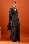 Samyukta Singhania_Black Crepe Embroidery, Sequins V-neck Kurta Sharara Set _Online_at_Aza_Fashions