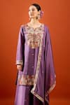 Samyukta Singhania_Purple Chinon Embroidery, Sequins Split V-neck Kurta Sharara Set _Online_at_Aza_Fashions