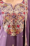 Shop_Samyukta Singhania_Purple Chinon Embroidery, Sequins Split V-neck Kurta Sharara Set _Online_at_Aza_Fashions