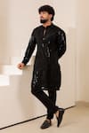 Buy_Menero_Black Chanderi Silk, Cotton Sequins, Lace Panelled Kurta Set _at_Aza_Fashions