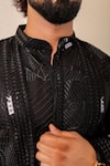 Buy_Menero_Black Chanderi Silk, Cotton Sequins, Lace Panelled Kurta Set 
