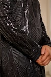 Shop_Menero_Black Chanderi Silk, Cotton Sequins, Lace Panelled Kurta Set 