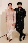 Buy_Menero_Black Chanderi Silk, Cotton Sequins, Lace Panelled Kurta Set _Online