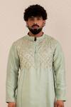Menero_Green Dupion, Silk, Cotton Gota Patti, Embroidery Kurta And Pant Set _Online_at_Aza_Fashions