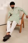 Buy_Menero_Green Dupion, Silk, Cotton Gota Patti, Embroidery Kurta And Pant Set _Online_at_Aza_Fashions
