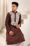 Shop_Menero_Brown Dupion, , Chanderi Intricate Kurta And Pathani Salwar Set _Online_at_Aza_Fashions