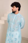 Shop_Menero_Blue Chanderi Silk, Cotton Embroidery, Mirrors Leather Embossed Motif Kurta Set 