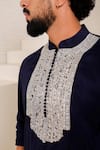 Menero_Blue Dupion, Silk, Cotton, Rayon Zari, Embroidery Zardozi Kurta Set _Online_at_Aza_Fashions