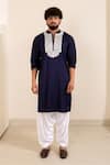 Buy_Menero_Blue Dupion, Silk, Cotton, Rayon Zari, Embroidery Zardozi Kurta Set 