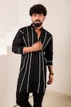 Buy_Menero_Black Crepe Piping Detail Straight Kurta And Pant Set _Online_at_Aza_Fashions