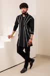 Shop_Menero_Black Crepe Piping Detail Straight Kurta And Pant Set _Online_at_Aza_Fashions