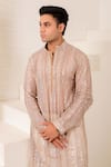 Buy_Menero_Cream Silk, Cotton Sequins, Cut Work Embroidered Kurta And Pant Set _Online_at_Aza_Fashions