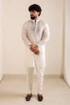 Buy_Menero_Off White Chanderi Silk, Cotton Embroidery, Self Geometric Kurta And Pant _at_Aza_Fashions